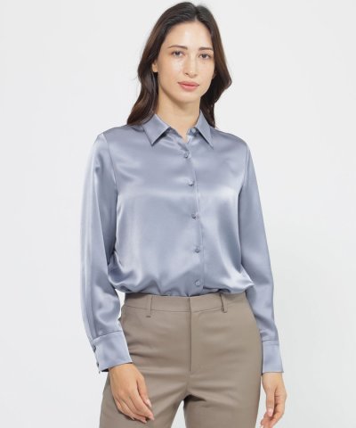 【Nikkei magazine掲載】【ウォッシャブル】シャイニーサテン　ブラウ