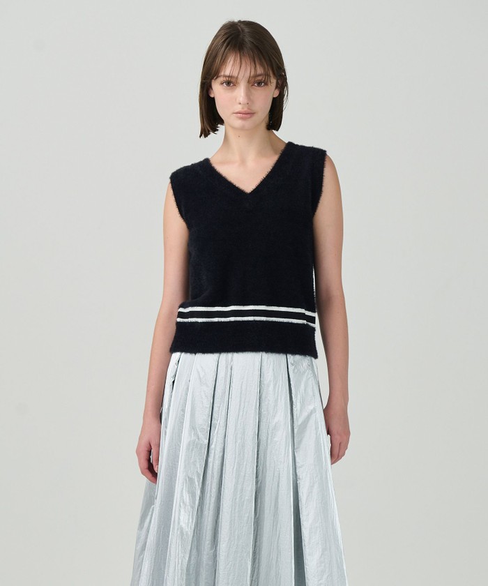 GRACECONTINENTAL シャギーバイカラーニットノースリーブ ブラック 36