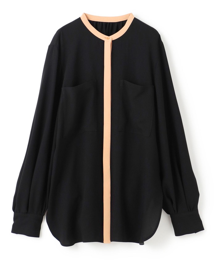 BEIGE 【洗える】SIBYLLE / 配色カラーロングパフスリーブブラウス BLACK×L. CAMEL 2