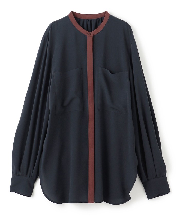 BEIGE 【洗える】SIBYLLE / 配色カラーロングパフスリーブブラウス NAVY×BORDEAUX 4