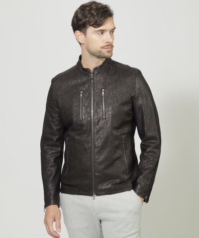 【PRIMA COLLECTION】エンボスシングルライダースブルゾン