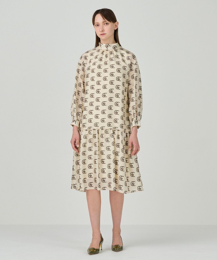 GRACECONTINENTAL シルクモノグラムドレス ベージュ 36 GRACECONTINENTAL シルクモノグラムドレス ベージュ 36