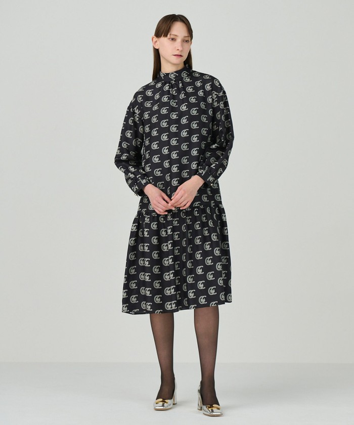 GRACECONTINENTAL シルクモノグラムドレス ブラック 38 GRACECONTINENTAL シルクモノグラムドレス ブラック 38