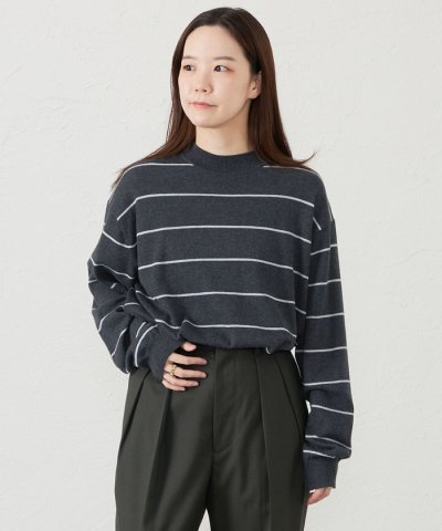 GREY LABEL ウールコットンモックネックボーダー