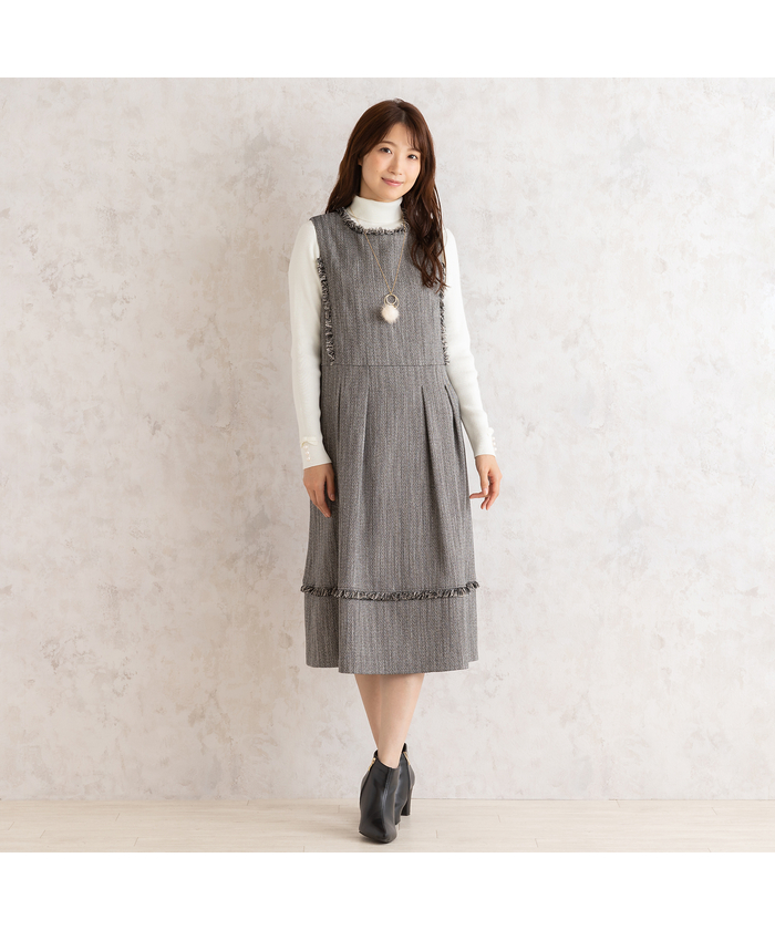 ミックスへリンボーンジャンパースカート／ローズティアラ46 ミックス