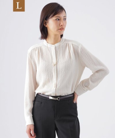 【L】【ウォッシャブル】ドビークレープスタンドカラーシャツ