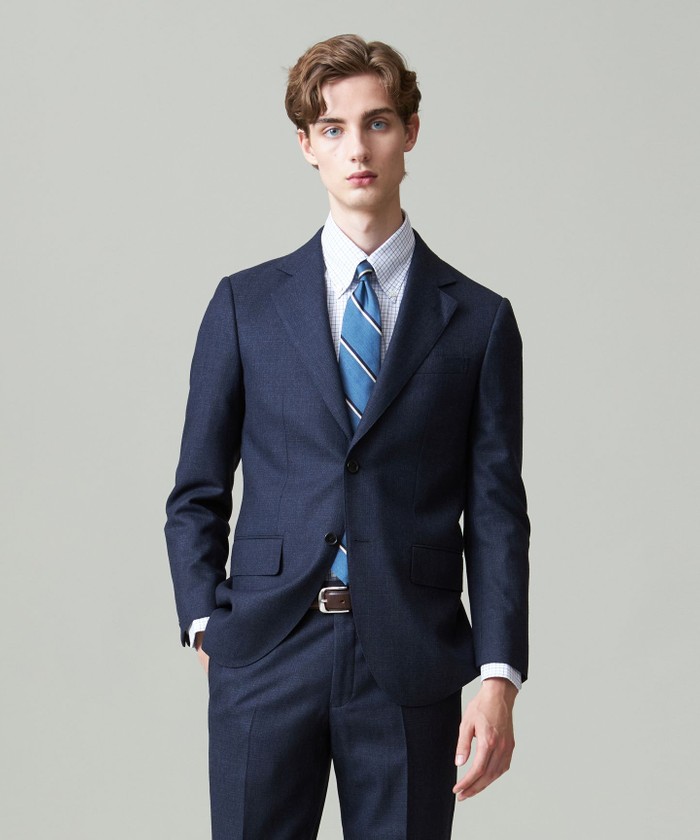 【美品】ブリッラペルイルグストネイビースーツ William Halstead WILLIAM HALSTEAD】スーパーファインウールフランネル スーツ/総