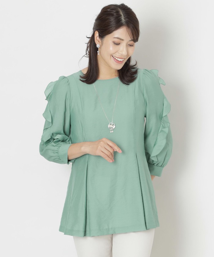 新品◎TO BE CHIC／フリル&レース チュニックブラウス 長め丈グリーン緑 TO BE CHIC (Women)のシャツ・ブラウス | レディース | 三越