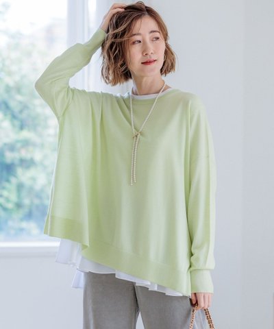 【WEB限定カラーあり/洗える】ウーステッドウール ワイドシルエット ニット