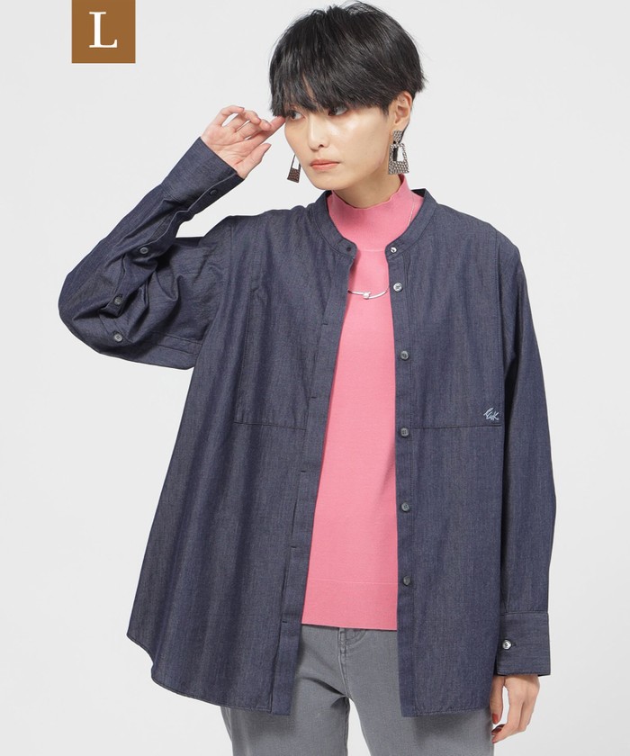 ブラウス シャツ 「L」「カタログ掲載品」「ウォッシャブル」ライトデニムバンドカラーブラウス レディース L】【カタログ掲載品】【ウォッシャブル】ライトデニムバンド