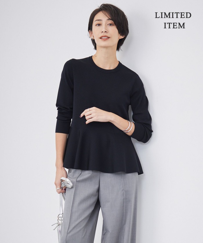 【WEB限定・洗える】シンセティックヤーンスムース ペプラムニット WEB限定・洗える】シンセティックヤーンスムース ペプラムニット