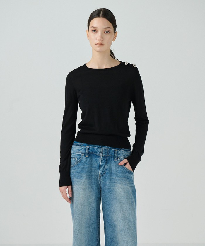 GRACECONTINENTAL クルーニットトップ ブラック 36 GRACECONTINENTAL クルーニットトップ ブラック 36