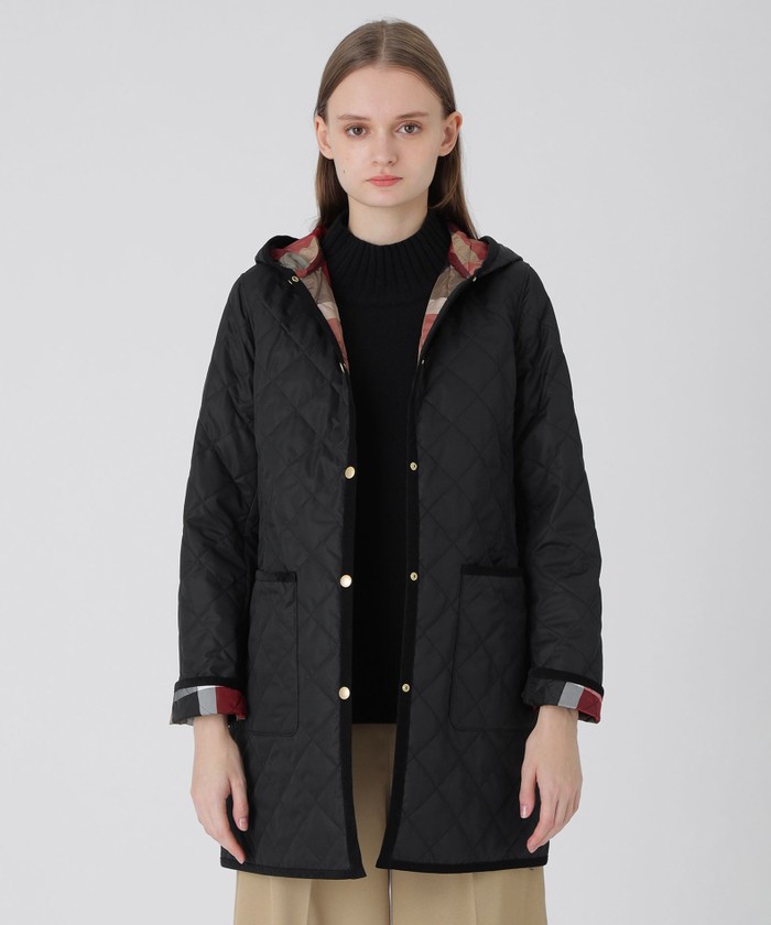 美品　ブルーレーベルクレストブリッジ キルティング リバーシブル 40 黒 一部店舗限定】クレストブリッジチェックキルティングコート