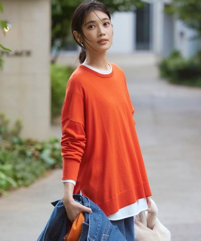 【WEB限定カラーあり/洗える】ウーステッドウール ワイドシルエット ニット