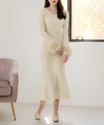 JULIA BOUTIQUE/ジュリアブティック JULIA BOUTIQUE 袖ファーマーメイドニットワンピース [24539 長袖 ロング マキシ タイト 無地 レディース 黒 ピンク /506886257