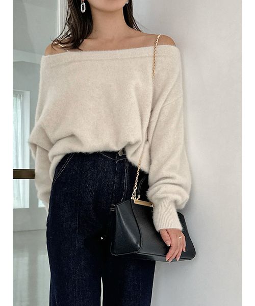 フォックスカシミアオフショルプルオーバー しこん フォックスカシミアオフショルプルオーバー しこん