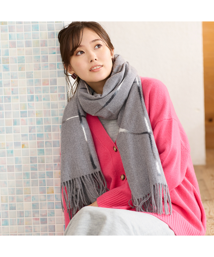 ピサーノ PISANO ロゴプレート付きフリンジビッグマフラー(506906855