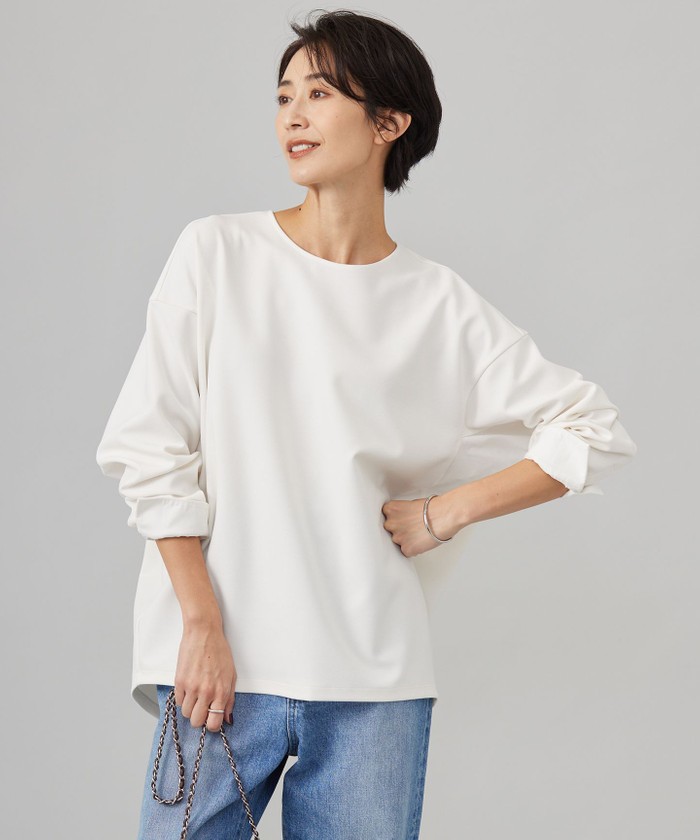 ICB ホワイト 長袖 Tシャツ　S アイシービー iCB カットソー 長袖 ラウンドネック 無地 S 白