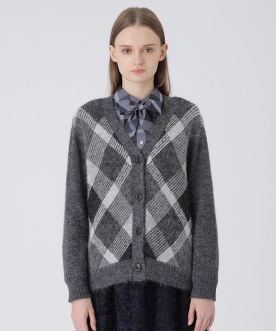 ヘアリークレストブリッジチェックジャカードカーディガン