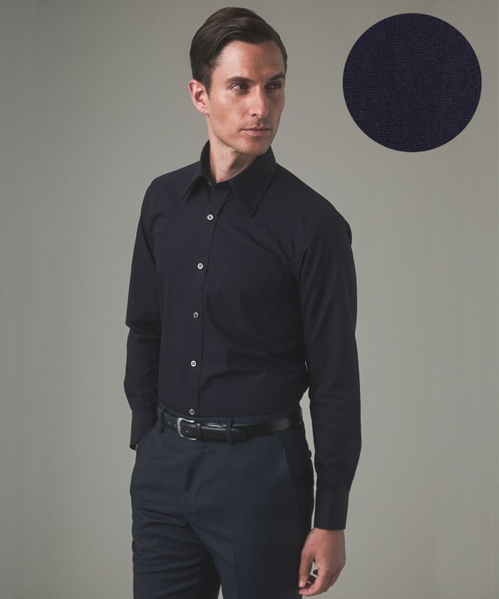 形態安定】PREMIUMPLEATS_レギュラーカラー 通年ドレスシャツ（ネイ