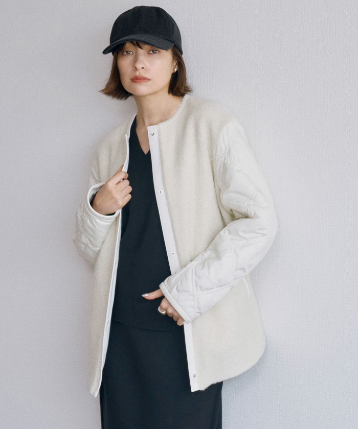 リバーシブル着用可能】 ラミネートパイルキルト ミドル丈コート