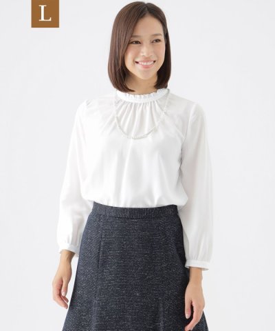 【L】【ウォッシャブル】マイクロパウダリースタンドカラープルオーバーブラウス