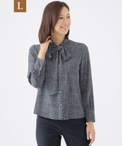 【L】【ウォッシャブル】ジオメトリックプリントブラウス