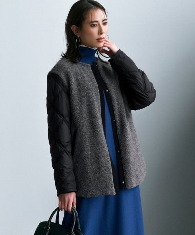 【リバーシブル着用可能】 ラミネートパイルキルト ミドル丈コート