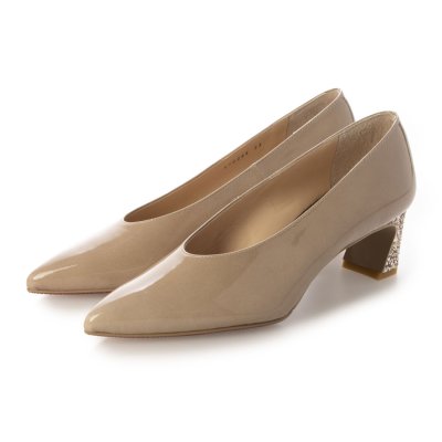 ポインテットトゥ グリッターヒール エナメルパンプス