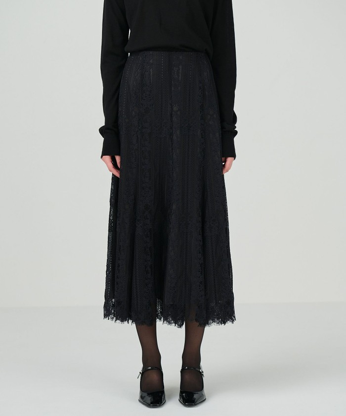 GRACECONTINENTAL ストライプレースフレアスカート ブラック 36 GRACECONTINENTAL ストライプレースフレアスカート ブラック 36