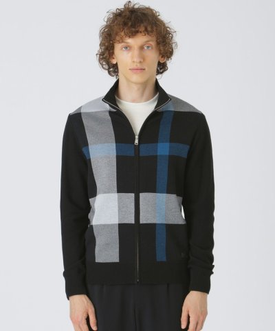 パネルチェックジップアップカーディガン