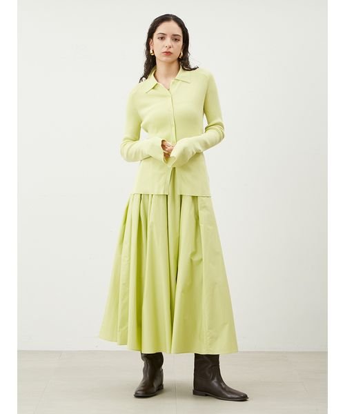 WEB限定カラー】ポロ衿ニットタックギャザースカートコーデSET  