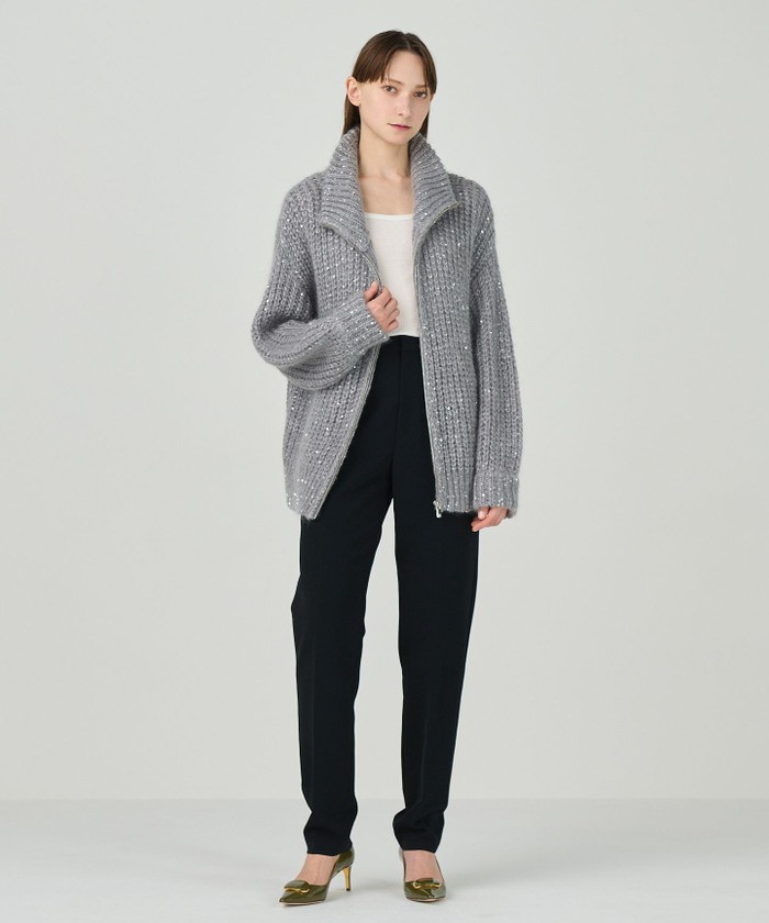 GRACECONTINENTAL スパンコールニットブルゾン グレー 36 GRACECONTINENTAL スパンコールニットブルゾン グレー 36
