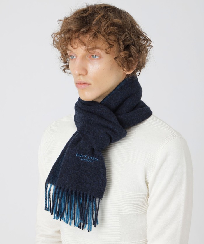 【タグ付き 新品】BLACK LABEL バイカラーソリッドマフラー ネイビー タグ付き 新品】BLACK LABEL バイカラーソリッドマフラー ネイビー