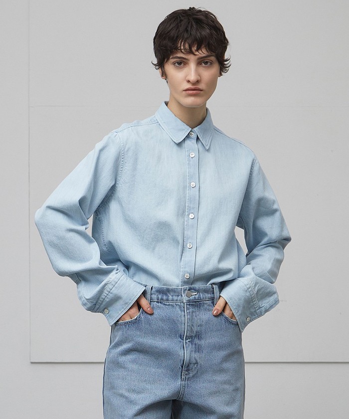 BEIGE 【洗える】DELAUP / ダンガリー風コットンデニムシャツ L. INDIGO 2