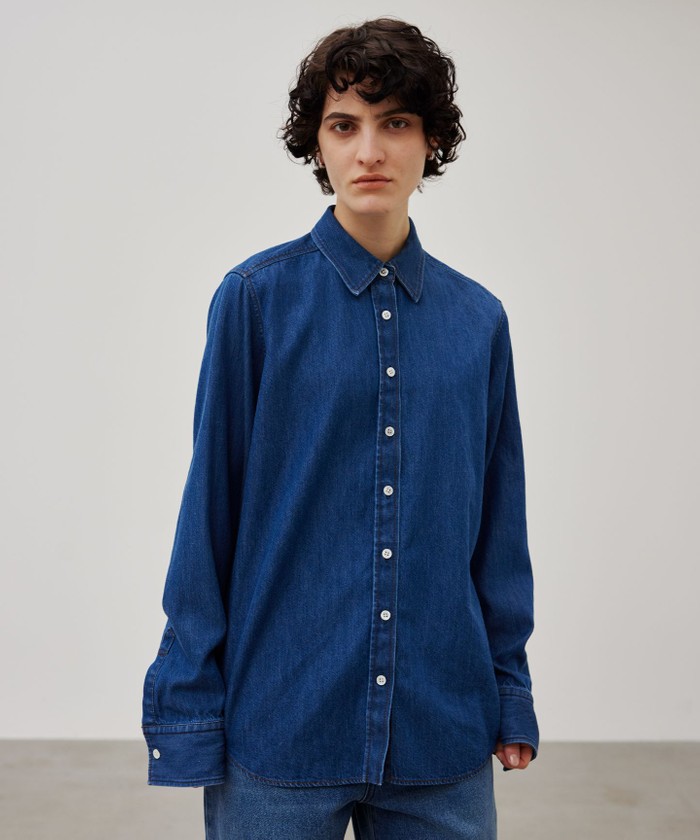 BEIGE 【洗える】DELAUP / ダンガリー風コットンデニムシャツ INDIGO 2