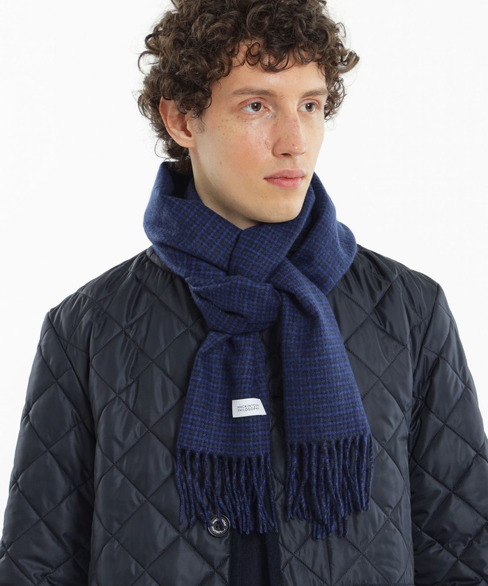 マッキントッシュフィロソフィー　マフラーストール　ネイビー×イエロー チェック ウォッシャブルカシミヤ ソリッドマフラー(マフラー・ストール