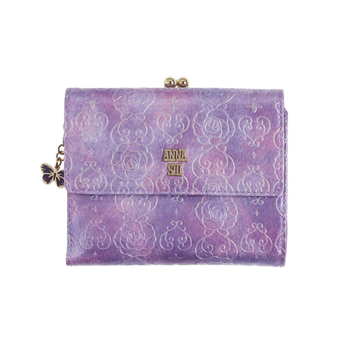 ANNASUI 極美品！ローズハート　バタフライ　ラウンドジップ アナスイ ANNA SUI ローズハート ラウンド長財布 （ラベンダー