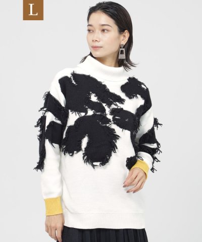 【L】【カタログ掲載品】レオパードジャカードタートルネックプルオーバーニット