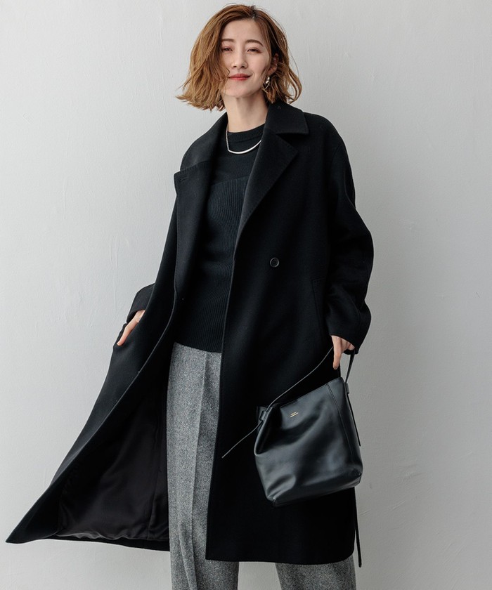 極美品 バーニーズニューヨーク トレンチコート ウール チェック ブラウン XL 極美品 バーニーズニューヨーク トレンチコート ウール チェック