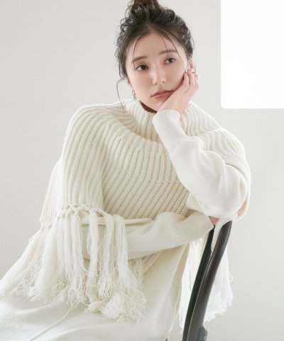 【SLOW/一部店舗限定】ニットトータル フリンジ ネックウォーマ―