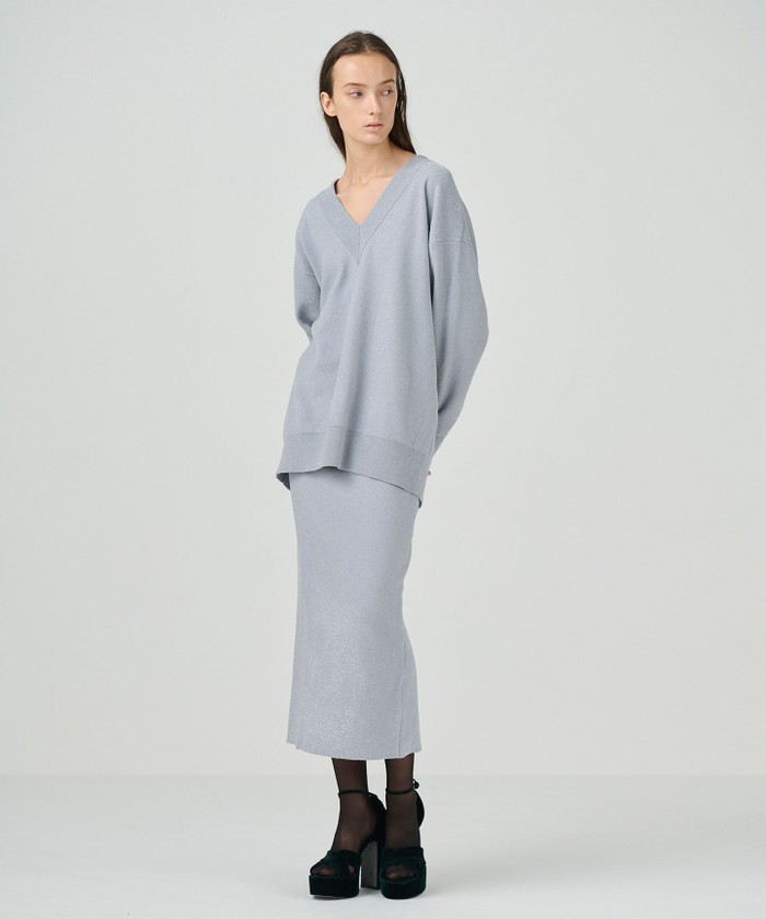 GRACECONTINENTAL ラメタイトニットスカート グレー 36