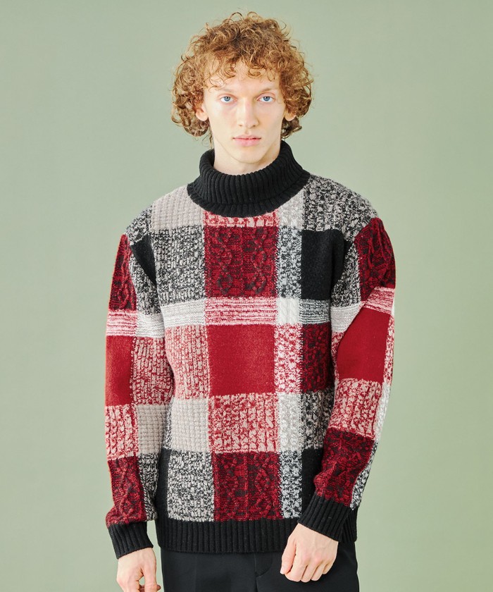 WEB限定】クレストブリッジチェックタートルネックニット(506873938