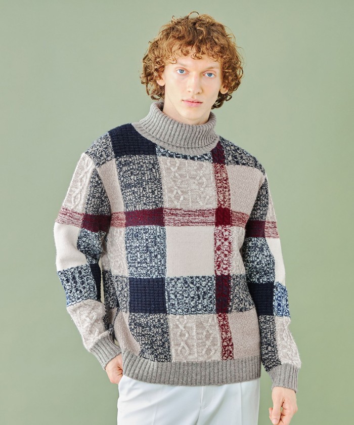 WEB限定】クレストブリッジチェックタートルネックニット(506873938