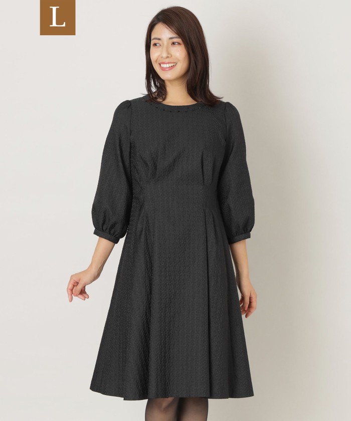 新品　TO BE CHIC　ニットジャガードコンビワンピース40　黒82500円 格子柄ジャカードニットワンピース【インナーセット