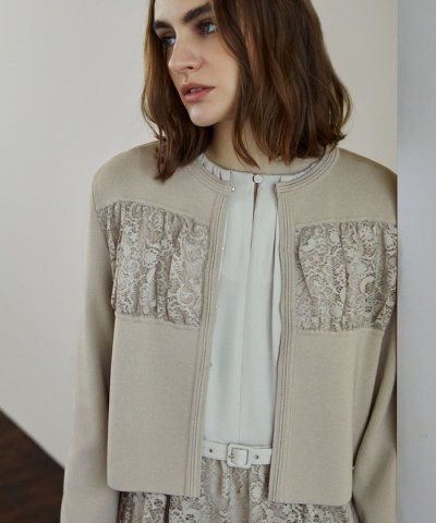 グロッシーレースコンビ ニットカーディガン