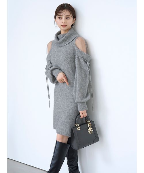 シースルーショルダーミニニットワンピース （あざとく隙を