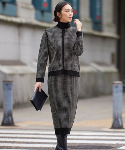 【洗える】リバーシブルニット セットアップ(カーディガン×タイトスカート)