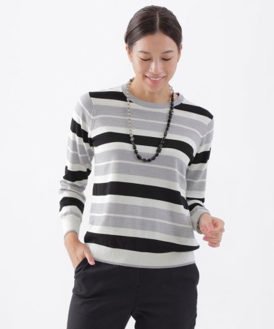 【ウォッシャブル】エクストラファインウールプルオーバーボーダーニット