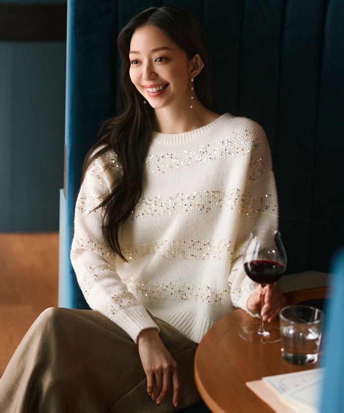 滝沢眞規子さん着用/一部店舗限定】スパングルボーダー ニット